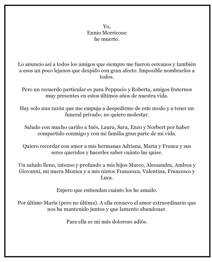 carta de despedida ennio morricone